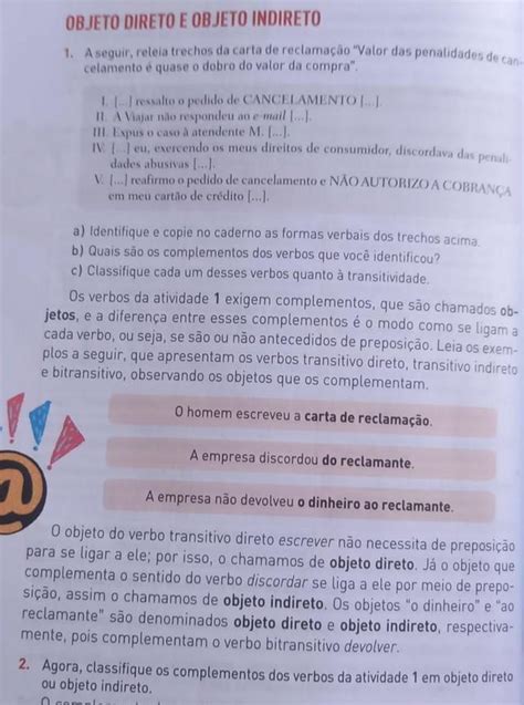 Agora Classifique Os Complementos Dos Verbos Da Atividade Em