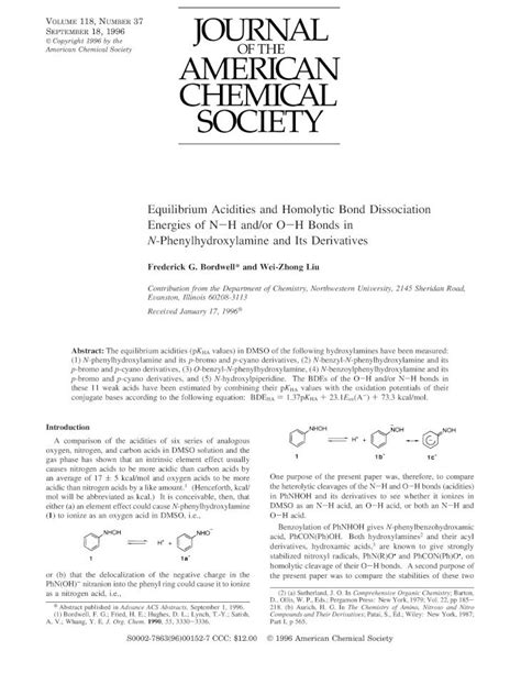 Pdf Equilibrium Acidities And Homolytic Bond Dissociation Energies Of N−h Andor O−h Bonds In