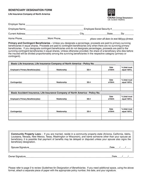 Cigna Life Insurance Beneficiary Fill Out Sign Online DocHub