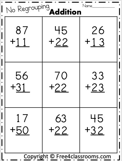 Adding Digit Numbers Without Regrouping Worksheets