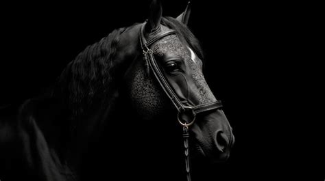 Um Cavalo Preto Uma Mancha Branca No Rosto Mostrado Foto Premium