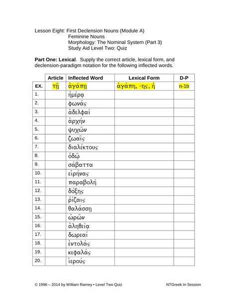 PDF Lesson Eight First Declension Nouns Module A Feminine Nouns