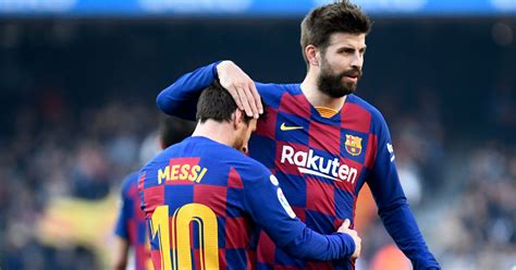 FC Barcelona's Lionel Messi and Gerard Pique during the La Liga game v ...