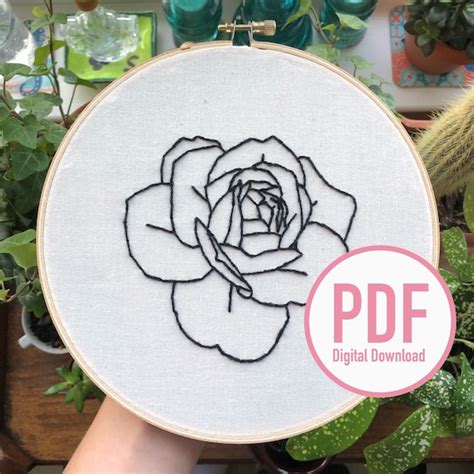 Rose Flower Hand Embroidery Pattern PDF Digital Download - Etsy