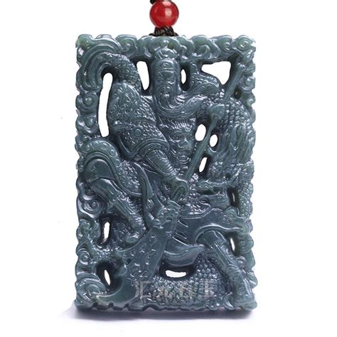 Hot Selling Natural Hand Carve Hetian Cyan Jade Guan Gongwu God Of