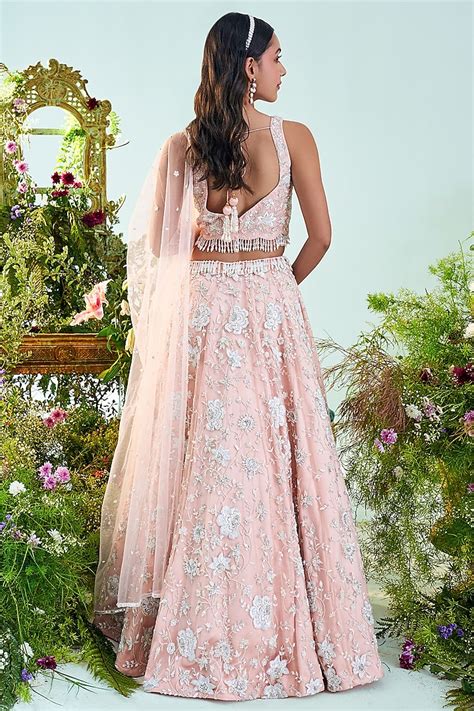 Ice Peach Embroidered Wedding Lehenga Set By Mani Bhatia At Pernias