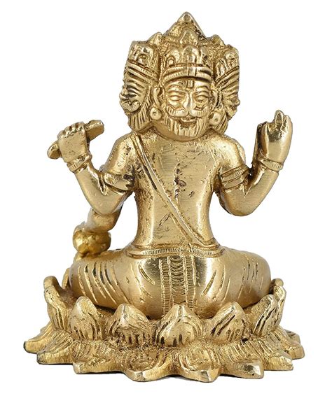 Brass Brahma Sitting on Lotus Statue Hindu Religion God Sculpture Idol ...