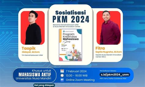 Universitas Nusa Mandiri UNM Akan Gelar Sosialisasi PKM 2024 Sebagai