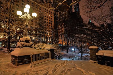 Central Park in Winter , Snow Night Stock Image - Image of tourism ...