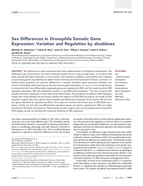 PDF Sex Differences In Drosophila Somatic Gene Expression Variation