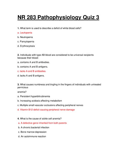 Nr Nr Pathophysiology Exam Questions And Answers