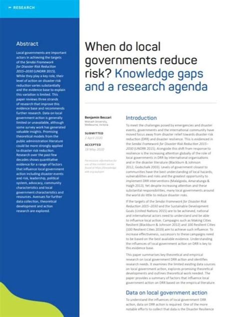 When Do Local Governments Reduce Risk Knowledge Gaps And A Research