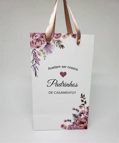 Sacolas Personalizadas Para Padrinhos Modelo Floral Em Tons Ros Folk