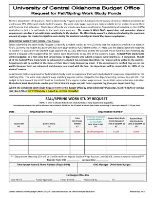 Fillable Online Uco Work Study Request Form Uco Fax Email Print