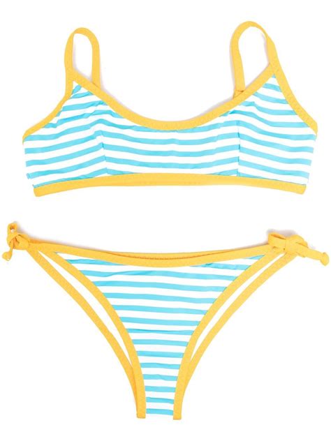 Mc Saint Barth Teen Contrasting Trim Detail Bikini Set In Blue Modesens