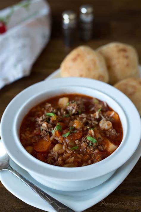 Pressure Cooker (Instant Pot) Vegetable Beef and Rice Soup