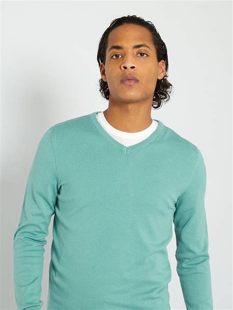 Pull Col V Bleu Turquoise Kiabi