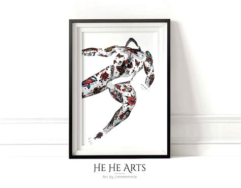 Gay Art Print L Original Art L Inked Hairy Man L Gay Wall Art L Tattoo Hunk L Hairy Man L Gay