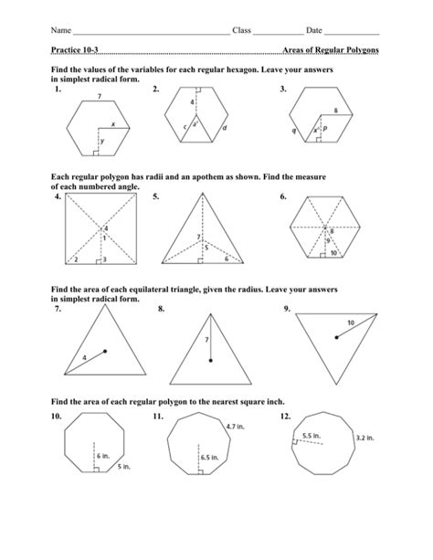 Area Of Regular Polygons Worksheets