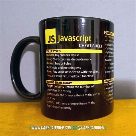 Caneca Javascript Commands Cheat Sheet Preta Caneca Do Dev Canecas