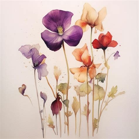 Premium AI Image A Watercolor Painting Of Purple And Yellow Flowers