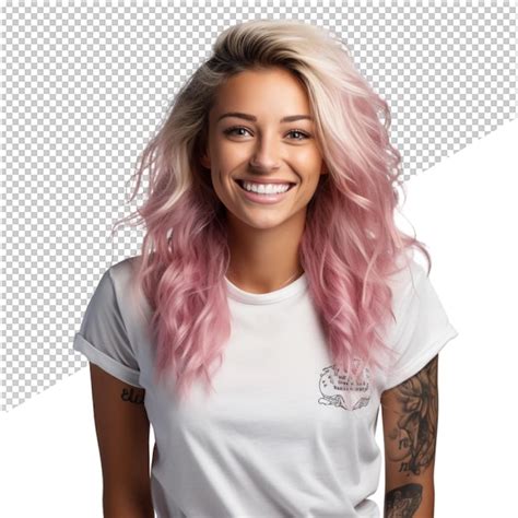 Premium Psd A Woman With Pink Hair Is Smiling