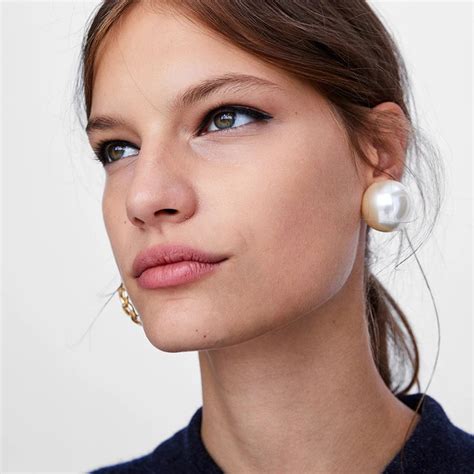 Pairs Set Za Big Pearl Stud Earrings Hollow Loop Women Punk Ear