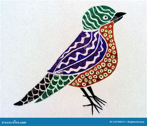 A Colourful Gel Pen Drawing of a Little Bird. Stock Illustration ...