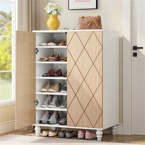 Maple/ White Shoe Cabinet with Doors, 2-door Shoes Storage Cabinets ...