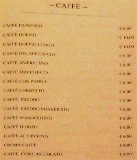 Speisekarte von Antico Caffè Greco cafe ROM Via dei Condotti