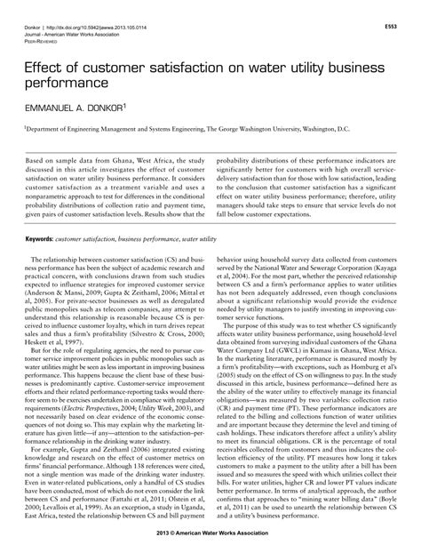 Pdf Effect Of Customer Satisfaction On Water Utility Business Performance