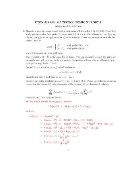 Assignment Solution Econ Macroeconomic Theory I Assignment