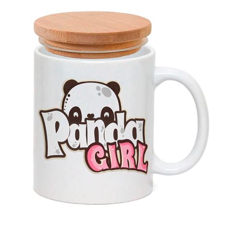 Caneca Porcelana Tampa Bambu Panda Menina Infantil Girl Móvel de