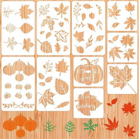 10 Pieces Fall Stencils Thanksgiving Painting Stencils Autumn Leaf Maple Leaf Pumpkin Truck