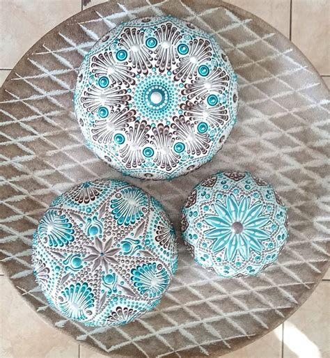 Set of 3, Hand Painted Mandala Stones, Mandala Dot Art, Painted Stones ...