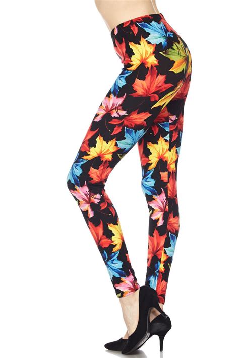 Brushed Autumn Leaves Leggings Leaf Leggings Printed Leggings Cool