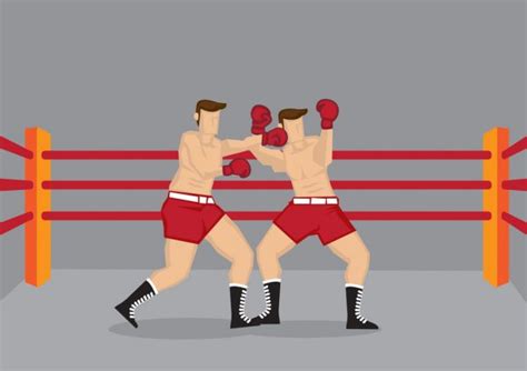 Muscular Boxers Fighting In Boxing Ring Vector Illustration Stock