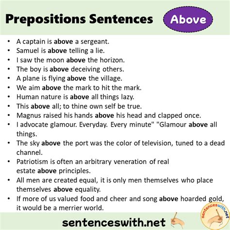 Preposition Above Sentences Examples Preposition Above In A Sentence Sentenceswith