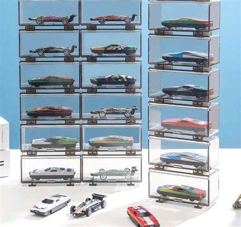 Hobby Store Hộp Trưng Bày xe mô hình 1 64 Có nắp Mica chống bụi Bảo quản xe 1 64 Hot Wheels