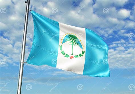 Bandera Que Agita Con El Cielo En El Ejemplo Realista 3d Del Fondo Stock De Ilustración