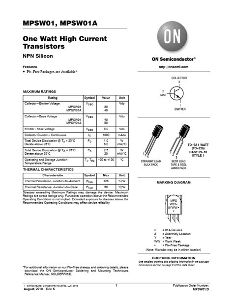 Mpsw Datasheet Transistors Equivalent On Semiconductor