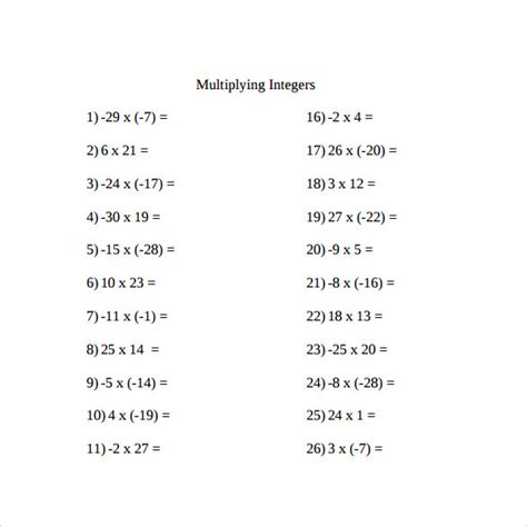 Negative And Positive Integers Worksheets Pdf