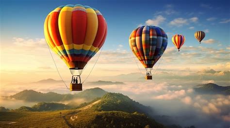 Premium Ai Image Photo Landscape Of Hot Air Balloons In The Morning