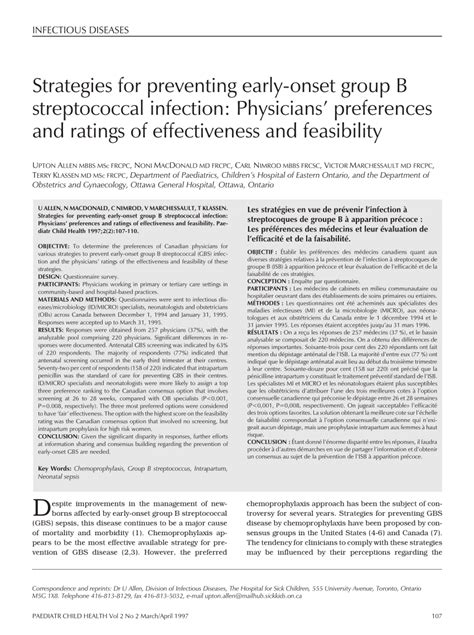 Pdf Strategies For Preventing Early Onset Group B Streptococcal Infection Physicians