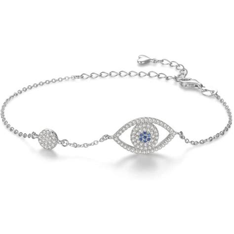 Pulsera ajustable contra el mal de ojo para mujer oro sólido de 14K