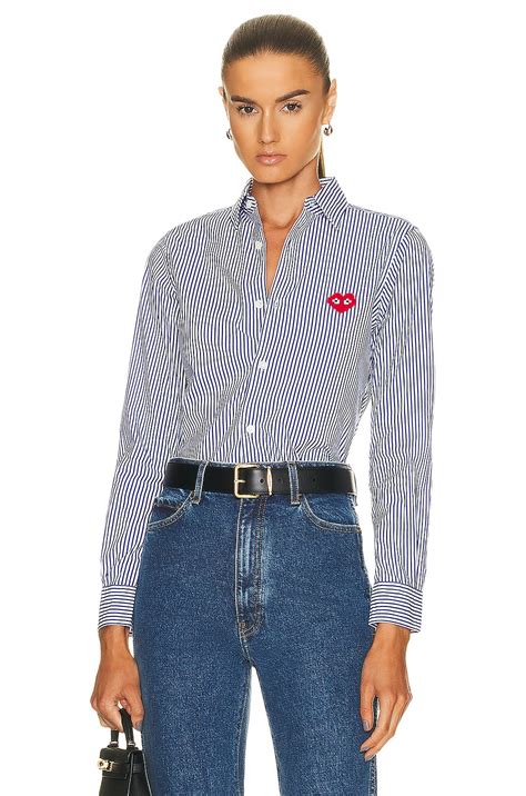 Comme Des Garcons Play Invader Striped Shirt In Blue White Fwrd