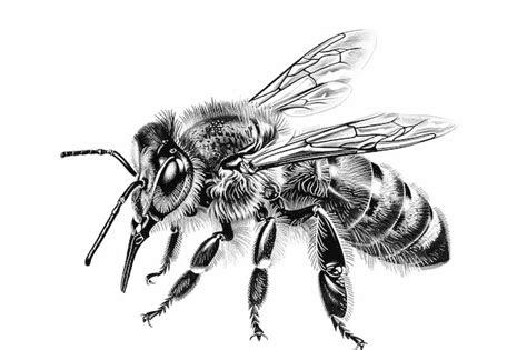 Premium Vector | A black and white drawing of a bee with a black and ...