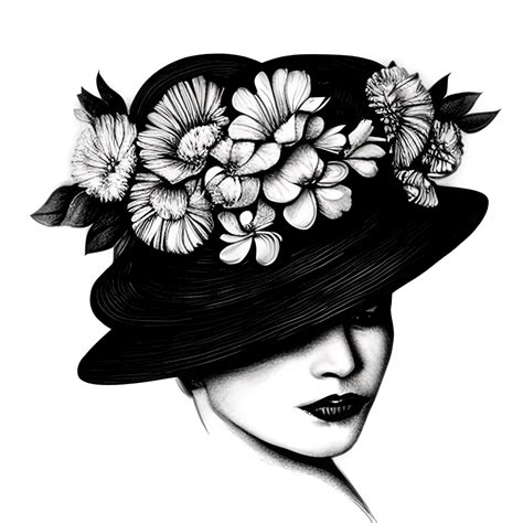 Beautiful Edwardian Lady With Large Hat And Flowers Coloring Graphic