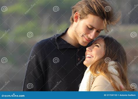 Happy Couple Hugging in Love Outdoors Stock Photo - Image of candid ...