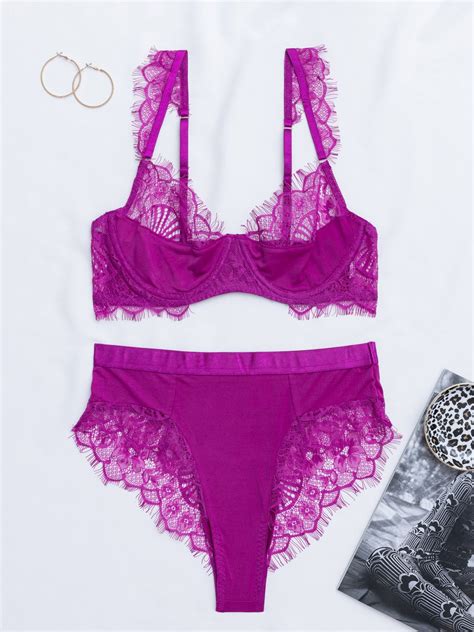 Generic Hot Selling Sexy Style Eyelash Lace Embroidery Pattern See Through Sexy Lingerie Three